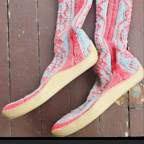 Free People Gypszy Pink Knit Sweater Over The Knee Boots - Picture 3 of 5